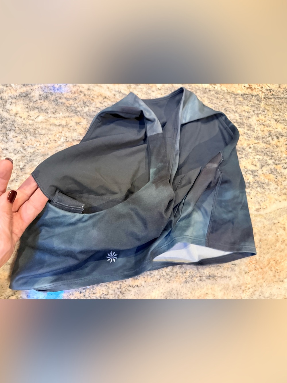Athleta Medium Sports Bra Tie Dye Blue Gray Longline Crop Athletic Top. GUC - Picture 9 of 11